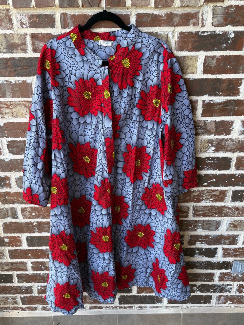 Zuri Kenya Gray-Blue Red Floral Shirt Dress Size 2X